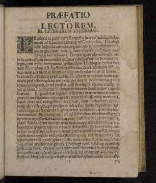 Præfatio Ad Lectorem, SS. Literarum Studiosum.