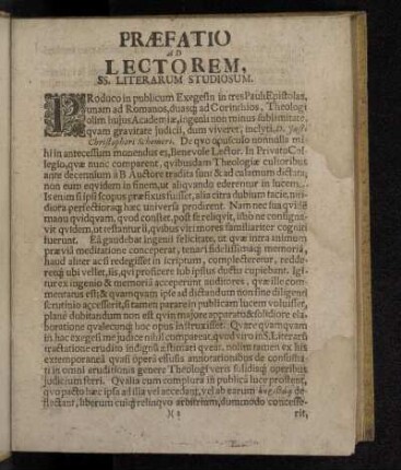 Præfatio Ad Lectorem, SS. Literarum Studiosum.