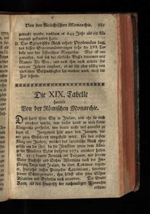 Die XIX. Tabelle handelt Von der Roemischen Monarchie.