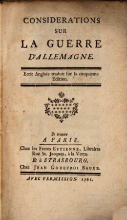 Considerations sur la Guerre d'Allemagne