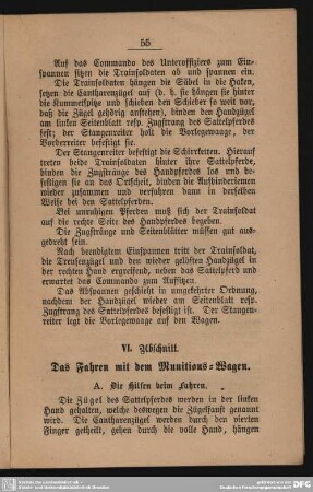 VI. Abschnitt. Das Fahren mit dem Munitions-Wagen