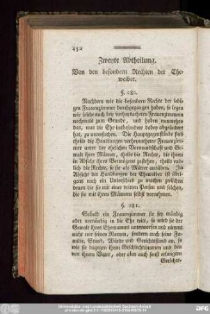 Zweyte Abtheilung. Von den besondern Rechten der Eheweiber.
