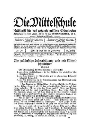 Die zukünftige Lehrerbildung und wir Mittelschullehrer : (Schluß)