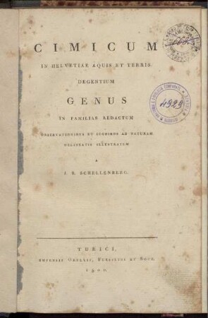 Cimicum In Helvetiae Aquis Et Terris Degentium Genus In Familias Redactum : Observationibus Et Iconibus Ad Naturam Delineatis Illustratum