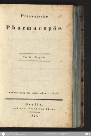 Preussische Pharmacopöe : Übersetzung der lateinischen Urschrift
