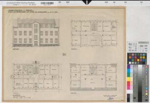 Medebach, Amtsgerichtsgebäude, Einbau von Toilettenanlagen und Ausbau des Dachgeschosses, Erdgeschoss, Obergeschoss, Dachgeschoss, Grundrisse, Ansicht