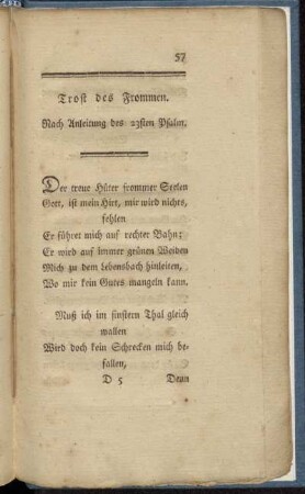 Trost des Frommen. Nach Anleitung des 23sten Psalm.