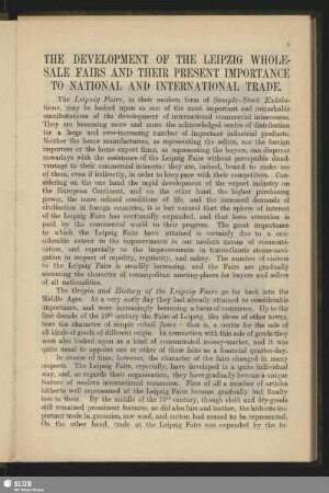 The development of the Leipzig wholesale fairs and their present importance to national and international trade