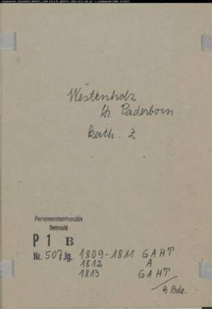 Zivilstandsregister der katholischen Gemeinde Westenholz Kreis Paderborn (GAHT 1809-1811, 1813, A 1812) (Gemeinde: Katholische Gemeinde Westenholz)