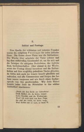 II. Sabbat und Festtage