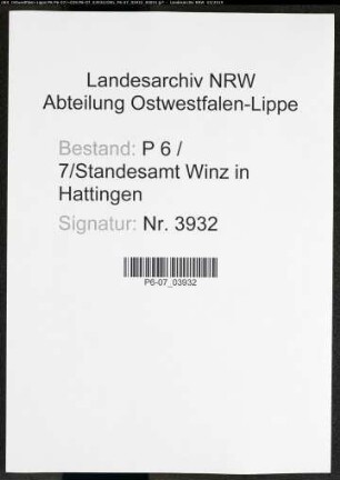 Sterberegister Standesamt Winz in Hattingen