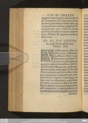 De Eo, Cui Libertatis causa bona addicuntur. Titulus XII.
