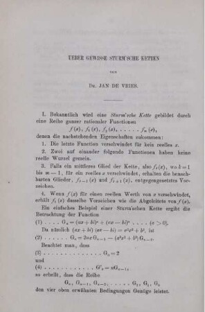 Ueber gewisse Sturm'sche Ketten.