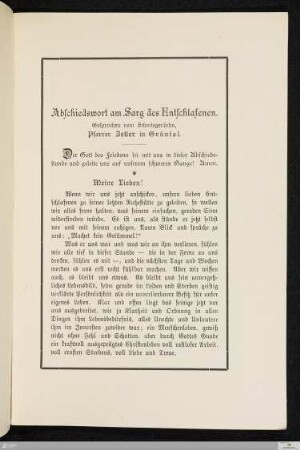 Abschiedswort am Sarg des Entschlafenen