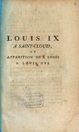 Louis IX à Saint-Cloud, ou apparition de S. Louis à Louis XVI