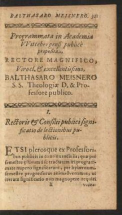 I. Rectoris & Consilii publici significatio delectionibus publicis.