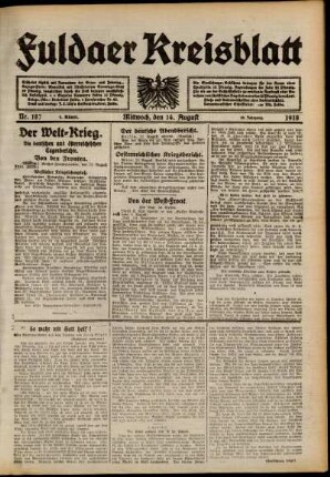 Erste Ausgabe vom Mittwoch, den 14. August 1918.