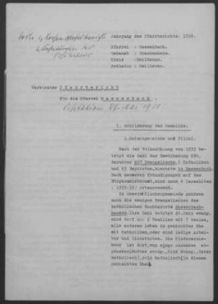 Massenbach mit Massenbachhausen: Pfarrbericht 1938