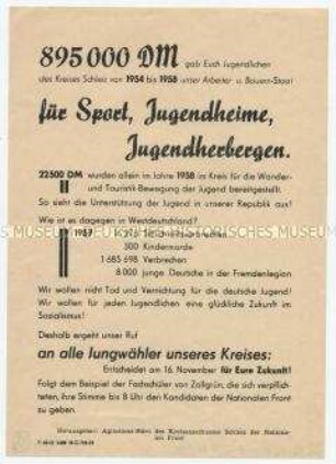 Flugblatt der Nationalen Front Schleiz an Jungwähler des Kreises zur Wahl ihrer Kandidaten bei der Volkskammerwahl