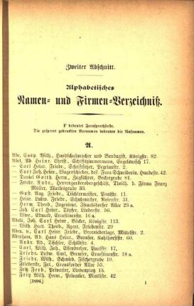 Zweiter Abschnitt. Alphabetisches Namen- und Firmen-Verzeichniß.