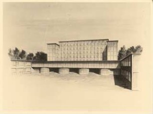 Hotel, Frankfurt/Main: Perspektivische Ansicht Garagenseite