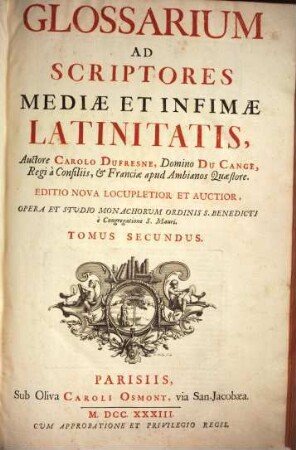 Glossarium Ad Scriptores Mediæ Et Infimæ Latinitatis, Tomus Secundus. C-D