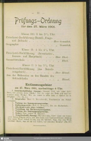 Entlassungsfeier am 27. März 1901, nachmittags 6 Uhr