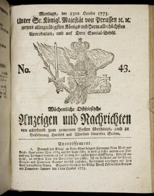 No. 43. Montags, den 25ten October 1773.