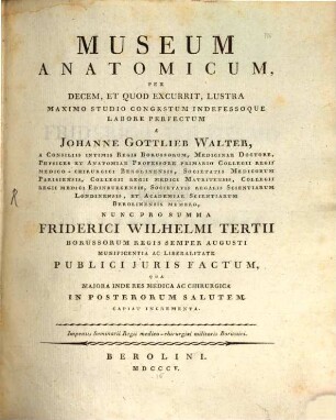 Museum anatomicum : per decem, et quod excurrit, lustra perfectum