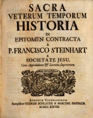 Sacra Veterum Temporum Historia : In Epitomen Contracta