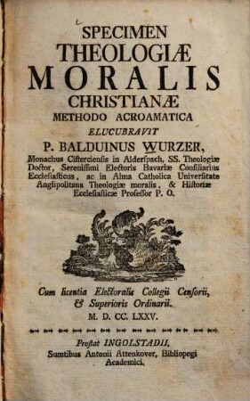 Specimen Theologiae Moralis Christianae