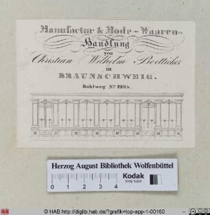Manufactur & Mode-Waaren-Handlung von Christian Wilhelm Boetticher in Braunschweig. Bohlweg Nr. 1995