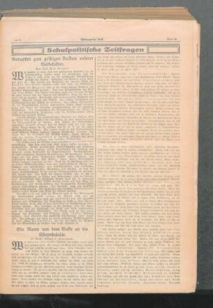 Gedanken zum geistigen Aufbau unserer Volkskultur : [Schulpolitische Zeitfragen]