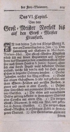 Das VI. Capitel. Von dem Groß-Meister Norfolk bis auf den Groß-Meister Craufurd.
