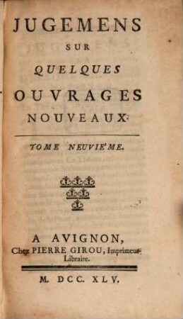 Jugemens sur quelques ouvrages nouveaux. 9. 1745