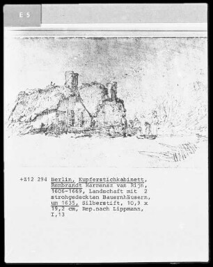 Landschaft mit zwei strohgedeckten Bauernhäusern links, Folio recto