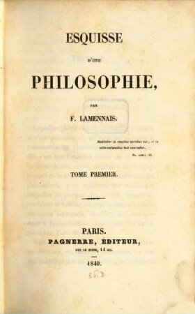 Esquisse d'une philosophie, 1