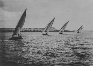 Segelboote : Segelboote fahren in einer Reihe über den Großen Bittersee