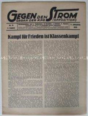 Wochenzeitung der KPD (Opposition) u.a. zum Kampf um die Erhaltung des Friedens ("Kampf für Frieden ist Klassenkampf")