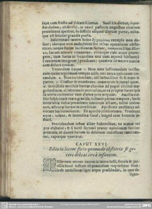Caput XXVI [XXVII]. Edito lucem foetu quomodo obstetrix se gerere debeat circa infantem