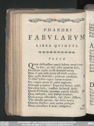 Phaedri Fabularum Liber Quintus.