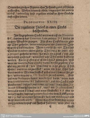 Propositio XIII. Die regulirten Vieleck in einen Circkel beschreiben.