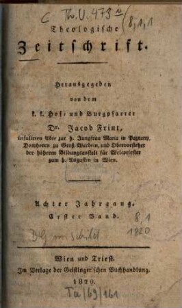 Theologische Zeitschrift. 8,1, 8,1. 1820
