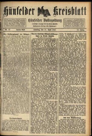 Zweite Ausgabe vom Samstag, den 10. April 1926.