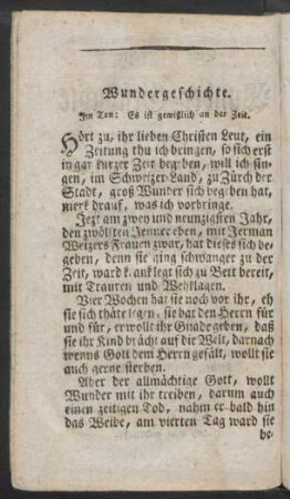 Wundergeschichte. Jm Ton: Es ist gewißlich an der Zeit.