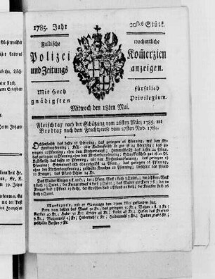 20tes Stück., Ausgabe vom 18. Mai 1785