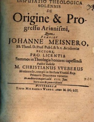 Disp. ... de origine et progressu Arianismi
