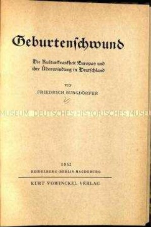 Veröffentlichung über Geburtenschwund und Geburtenpolitik im Dritten Reich