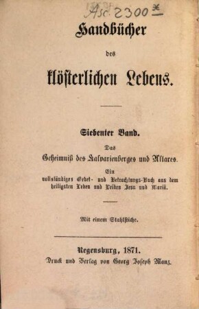 Handbücher des klösterlichen Lebens, 7