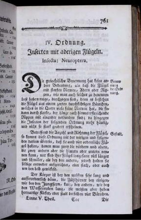 IV. Ordnung Insecten mit aderigen Flügeln.